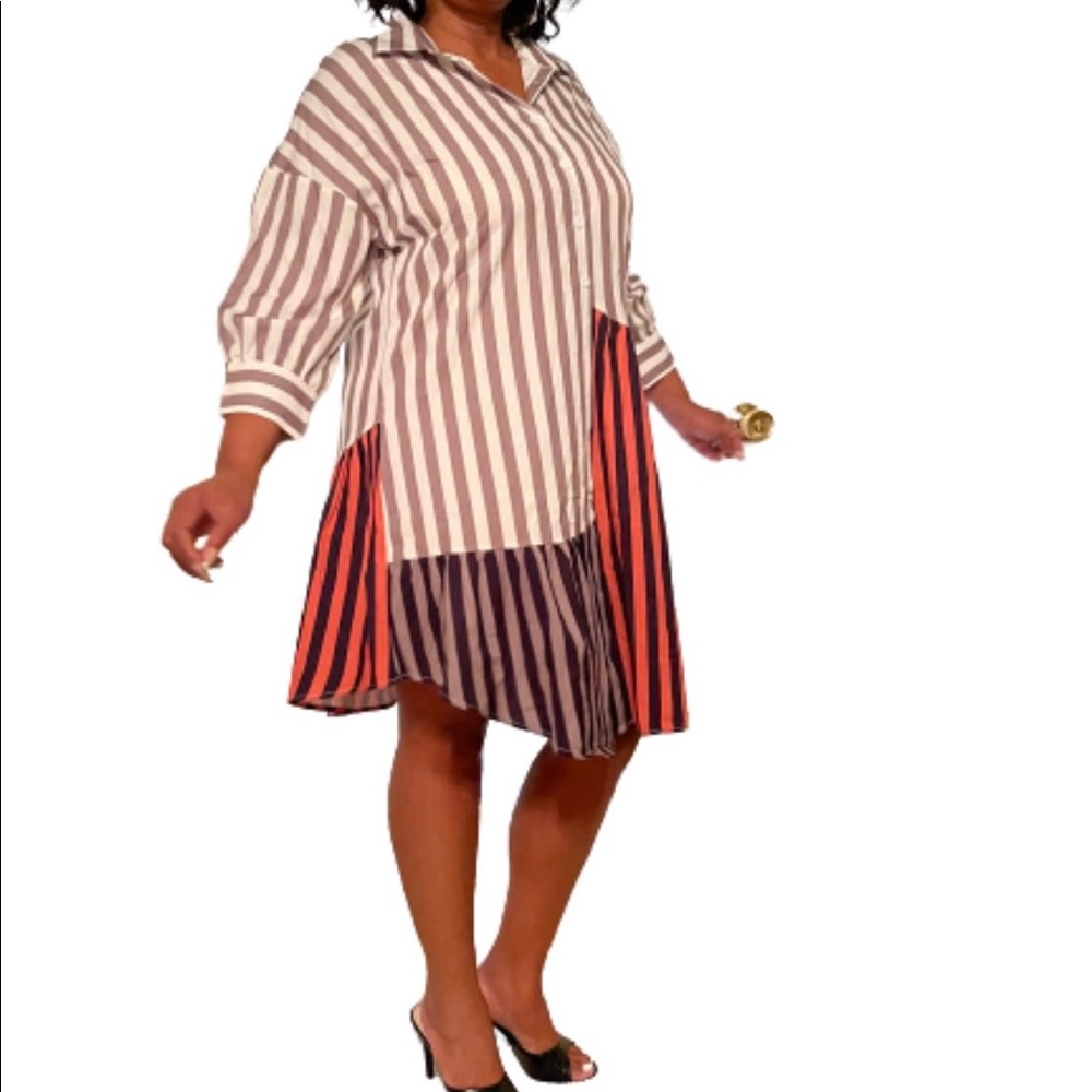 Patchwork Striped Shirt Dress